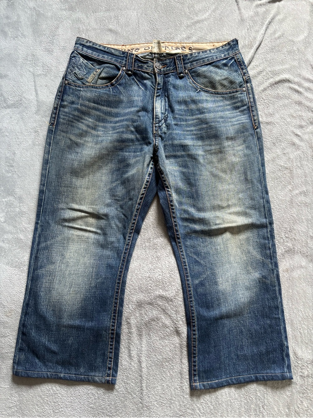 King Of Prides Y2K Men’s Jeans Medium Wash  'Loose Boot Cut' Embroidered 36x24